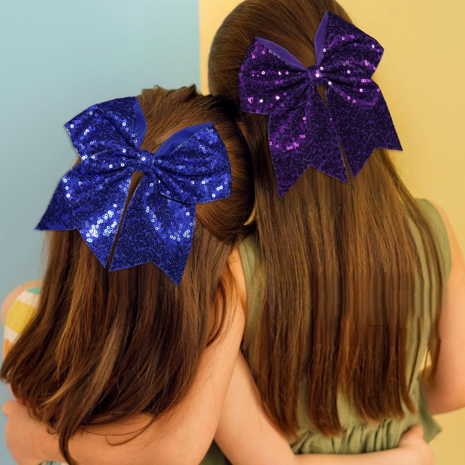 JOYRUBY 7 Inch Large Sequin Hair Bow Clips, 1 Count (Pack of 1), Dark Purple