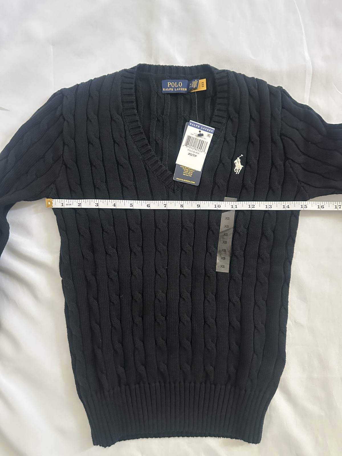 Polo Ralph Lauren Women’s Black Cotton Cable Knit V-Neck Sweater XS