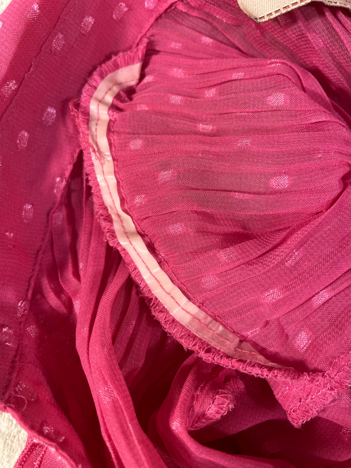 Misty & Max Sz L Women’s Sheer Pink Button Ruffle Collar Blouse Shirred Cuff