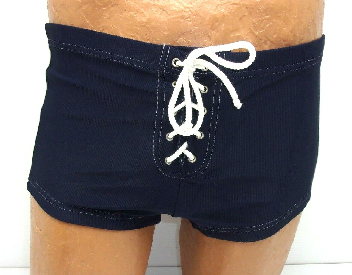 Jocko Men’s Ribbed Rex Swim Trunk Navy with White Stripe SM-X-Lrg 1019A 206IM