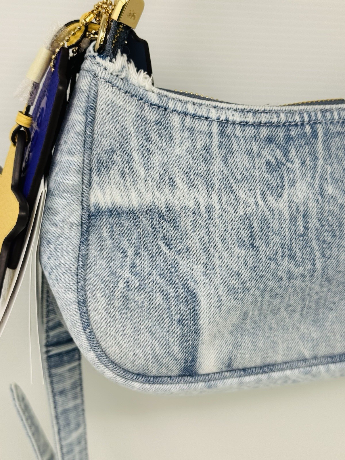 NWT COACH CDY76 Teri Shoulder Bag In Loved Denim With Charms /Light Indigo