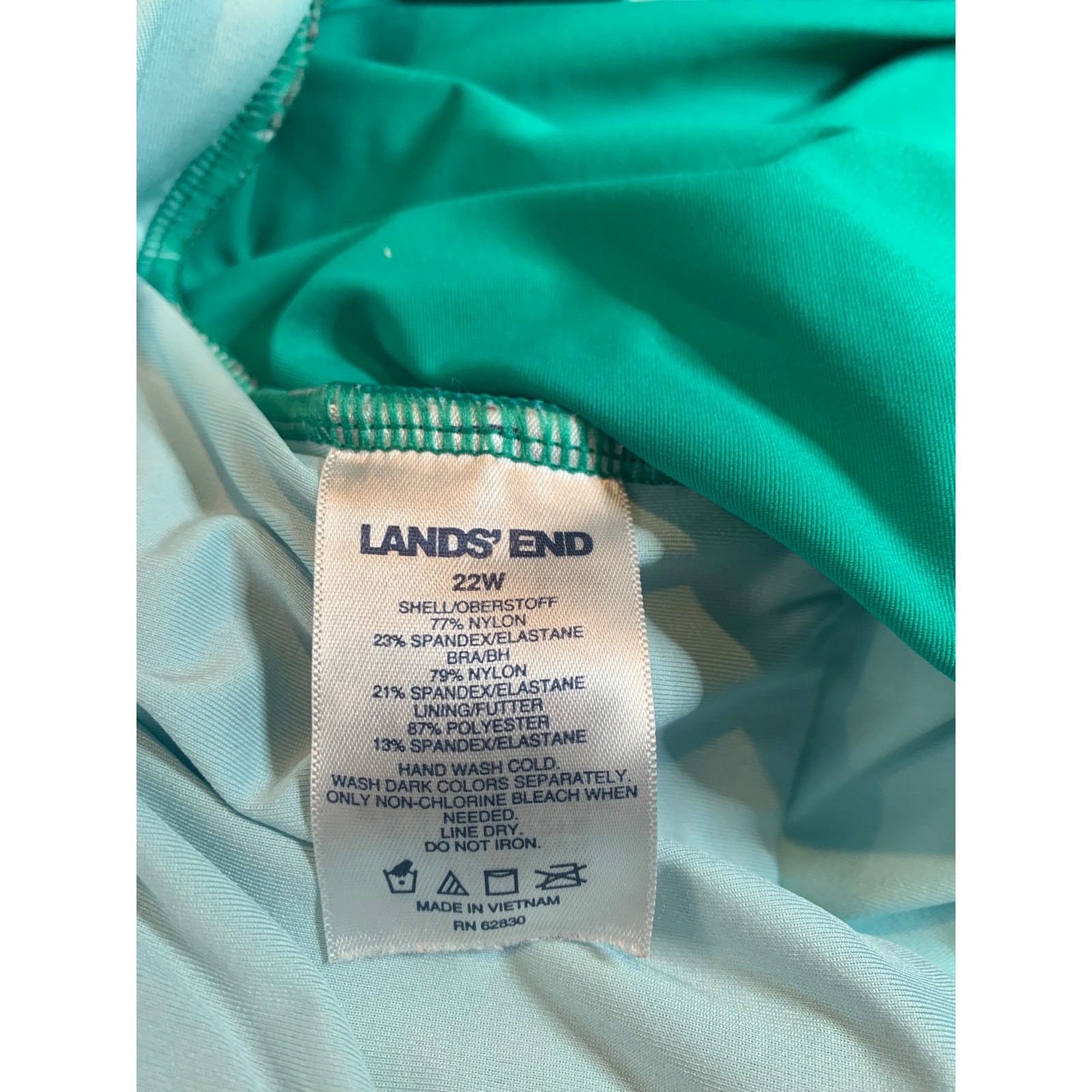Lands’ End Tankini Top Women’s 22W Blue Green Adjustable Straps Built in cups