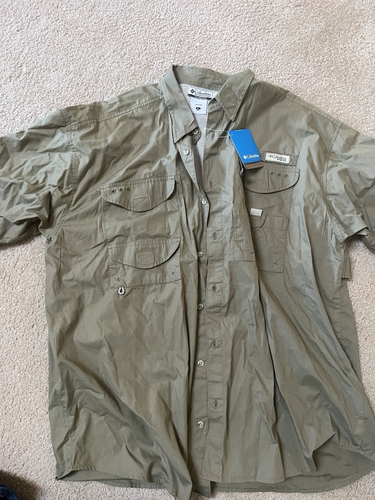 Columbia Men’s PFG Short Sleeve Button Down Fishing Shirt Army Green XL NWT