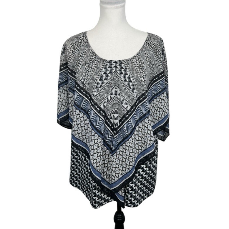 AGB Women Blouse Plus Size 1X Kimono Sleeve Multicolored Work Top Chiffon Layers