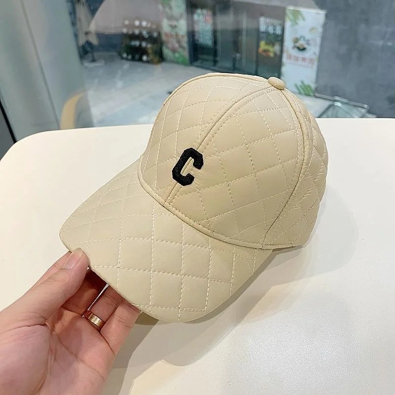 Unique design down cotton pressed grid warm baseball cap winter embroidery hat