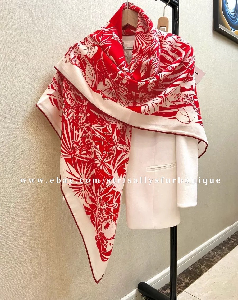 Sallys 70% Cashmere & 30% Silk Wrap Scarf Flamingo Print Double Face Shawl 53″