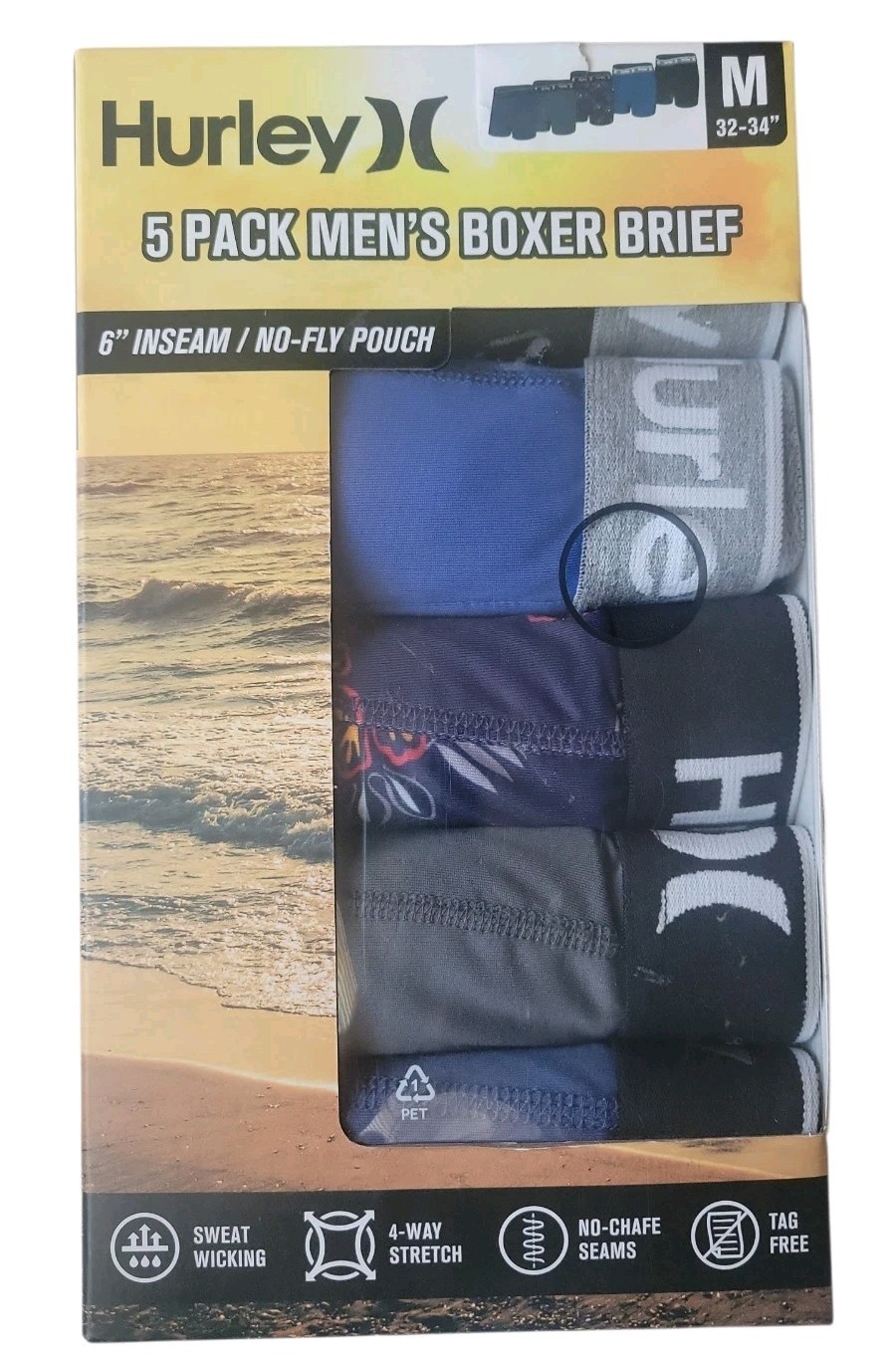 Hurley 5 Pack Mens Boxer Briefs Size Medium M 32″-34″