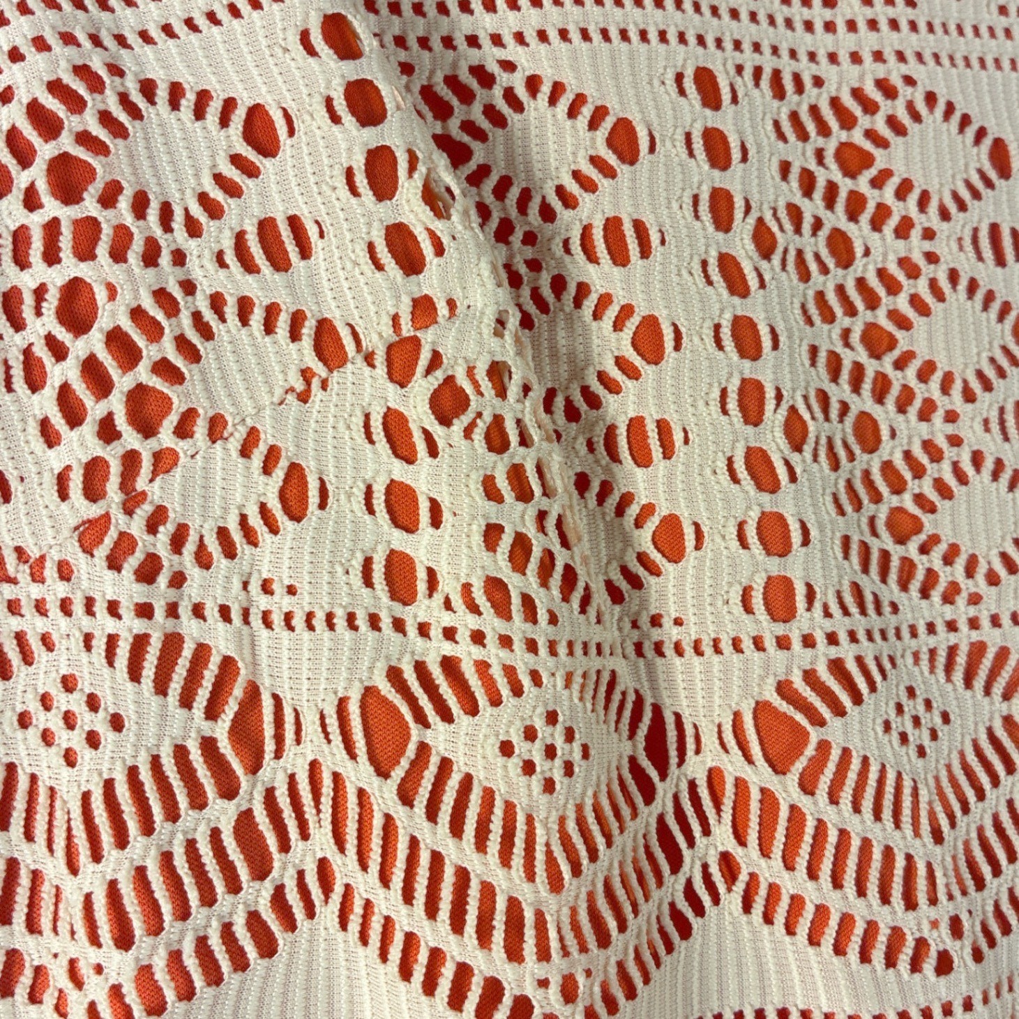 Jessica Howard Ivory Lace Overlay Orange Fringe Hem 3/4 Sleeve Dress Sz 14