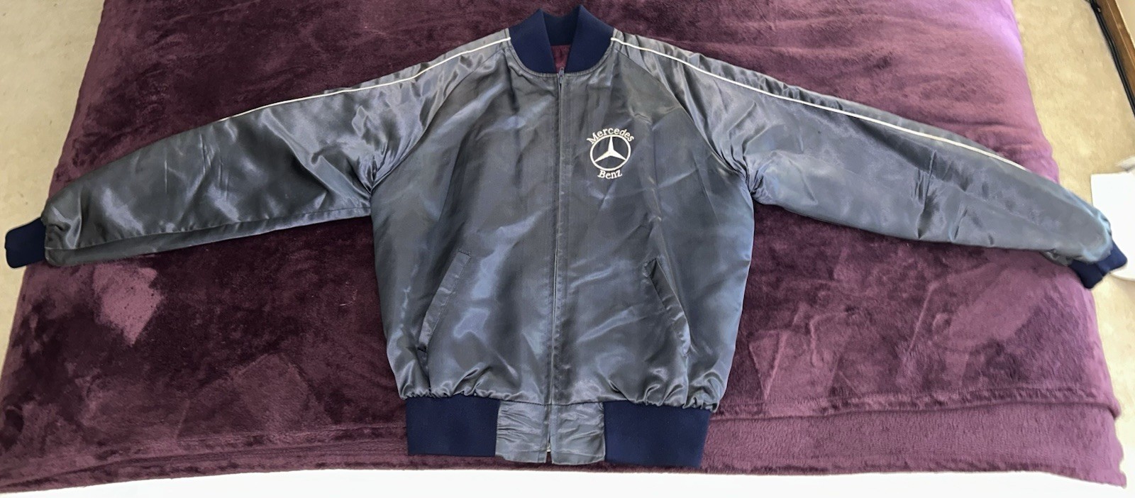 VTG 70s 80s Mercedes Benz Satin Bomber/Racing Jacket-Read-L(Fit M/L)Embroidered