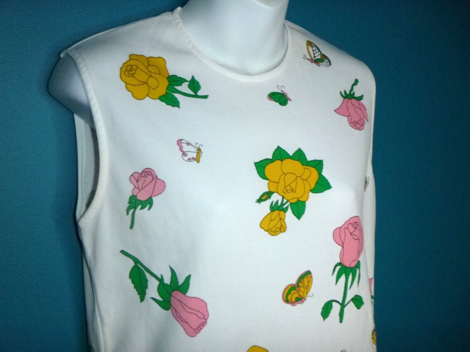 Vtg 60s 70s MOD Poly Knit Novelty Shirt Roses & Butterflies Sz M
