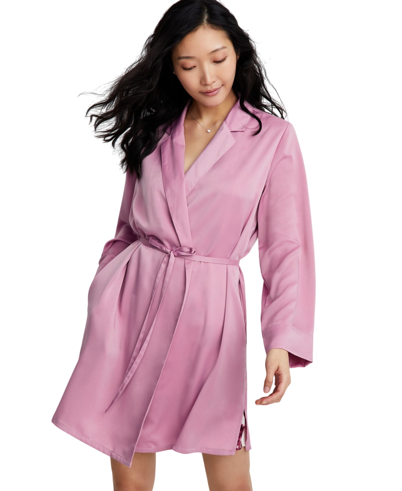 State Of Day Womens Silk Touch Self-Tie Robe Woven Mauve Orchid Purple XL