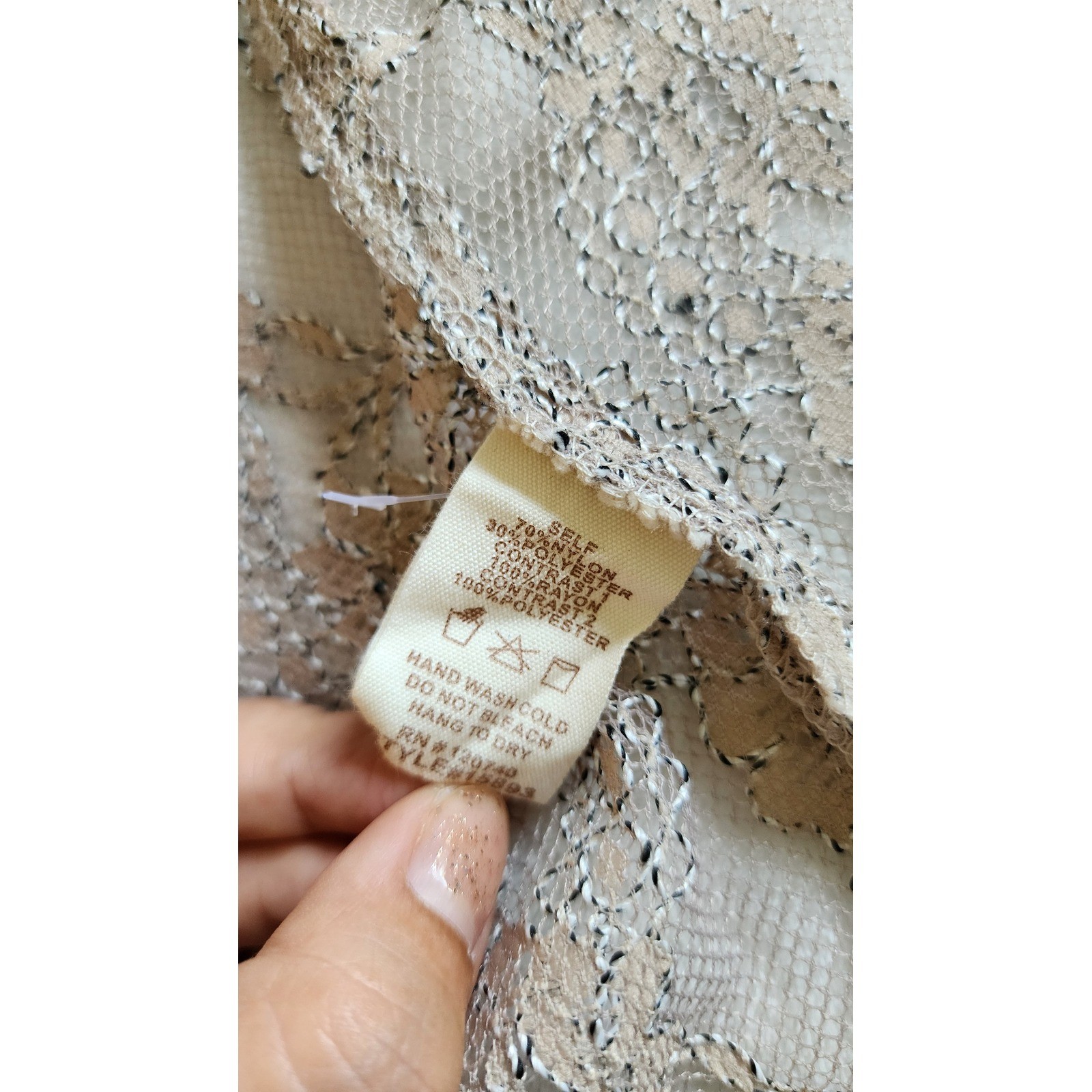 Mystree Women Beige Metallic Lace Sheer Button Down Cardigan Quiet Luxury