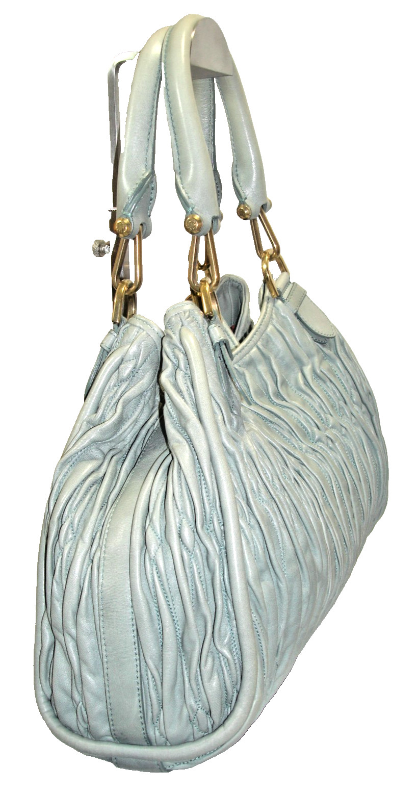 Bally Gray-Green Quilted Soft Leather Satchel Ornate Bally Bag Charm Nr MINT!