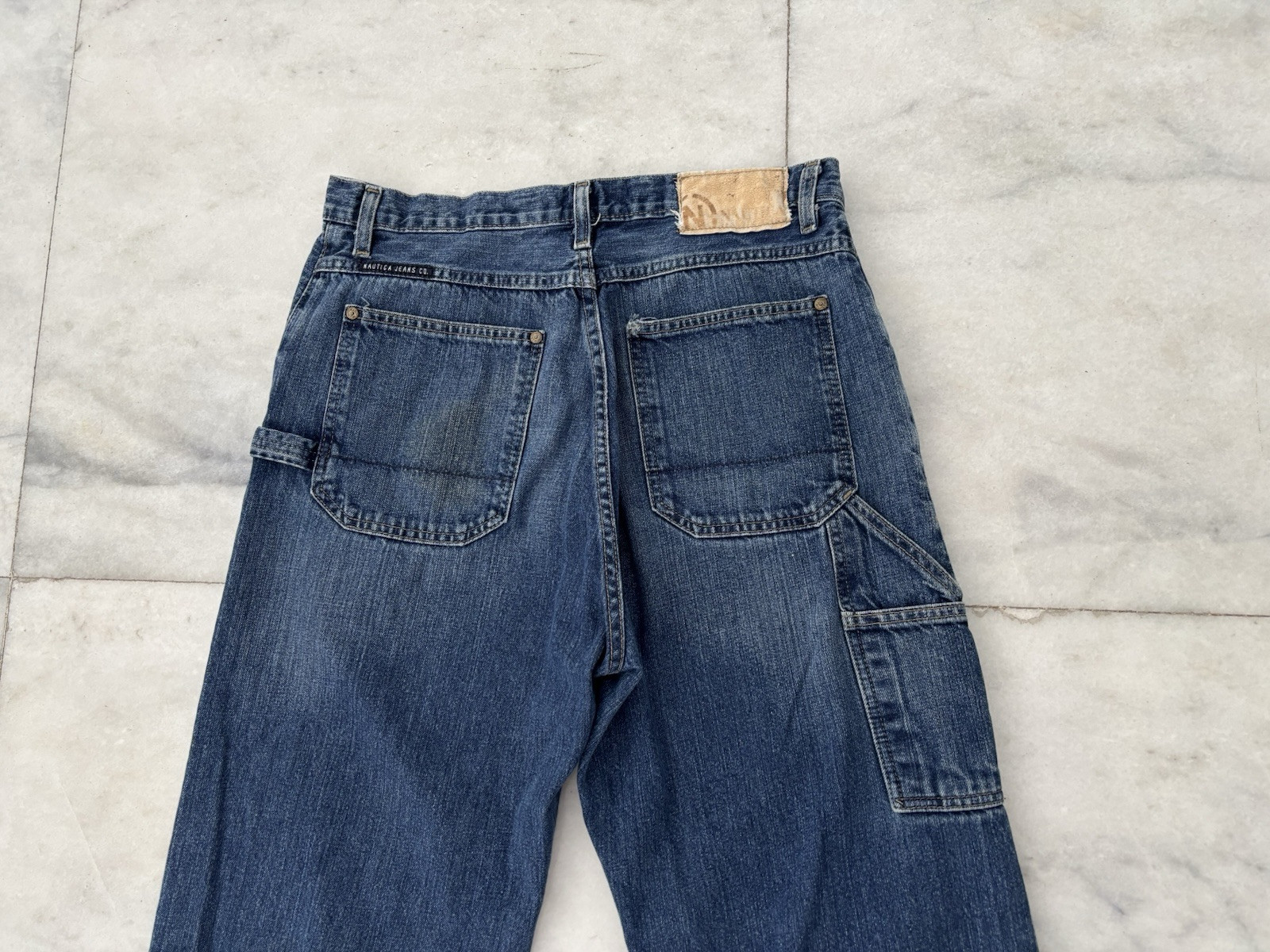 90s Nautica Jeans Cargo Pocket Baggy Blue Skater Men 33X34 Grunge Skater Hip Hop