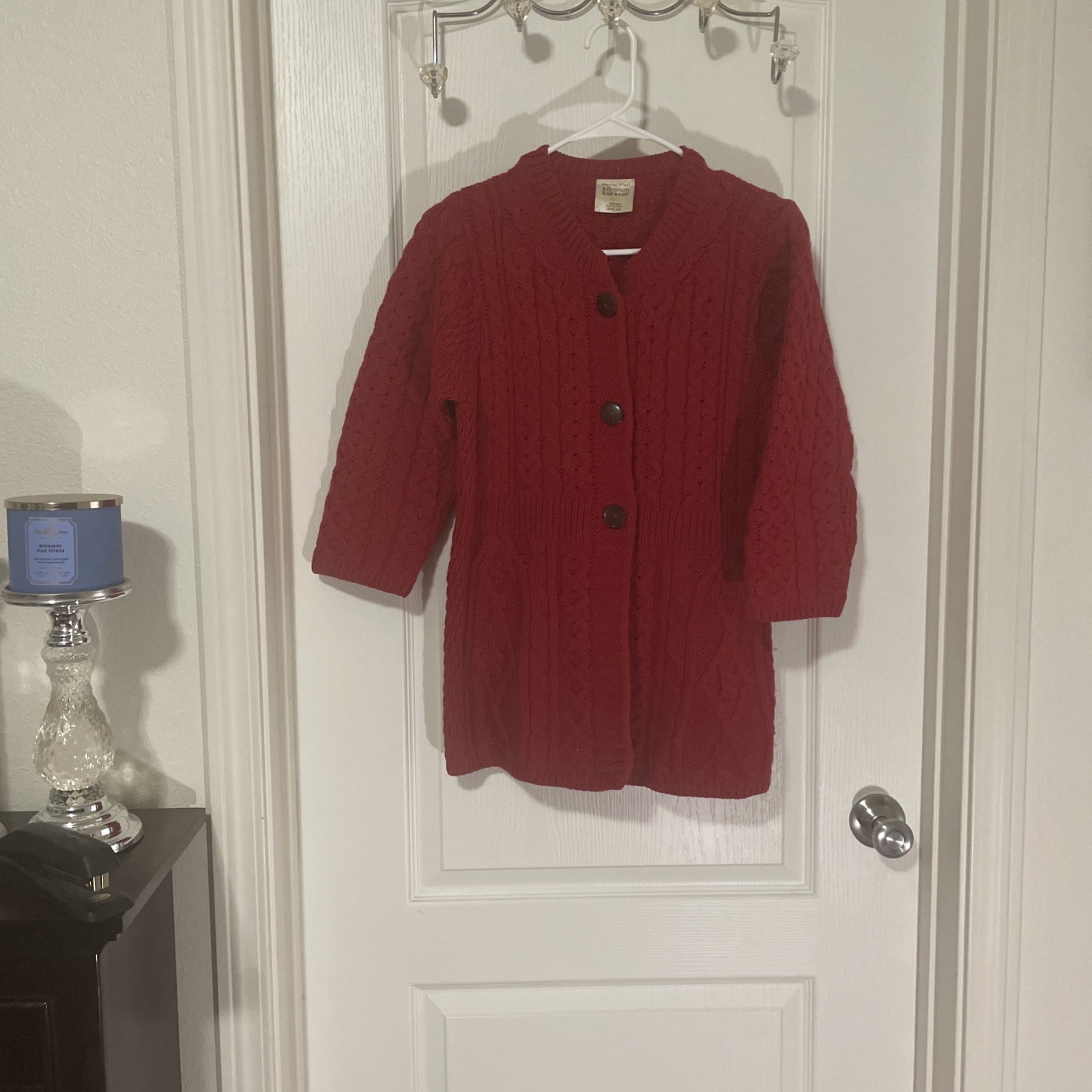 Kilronan 100% Merino Wool Irish Sweater – XXS (Fits M/L) Ex Cond – Red