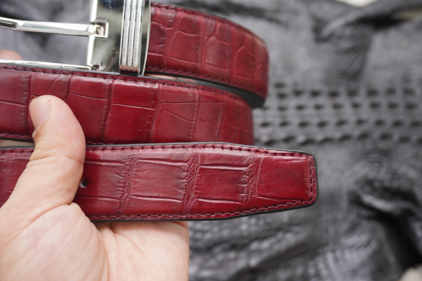 W 1.3 inch- Burgundy Genuine CROCODILE Belly LEATHER Skin Men’s Belt #Y26