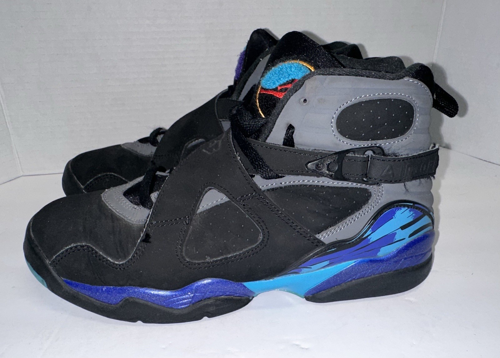 Air Jordan 8 Retro Aqua – Chrome Playoff Blue Black White – Size 7Y Men’s 6 EU40