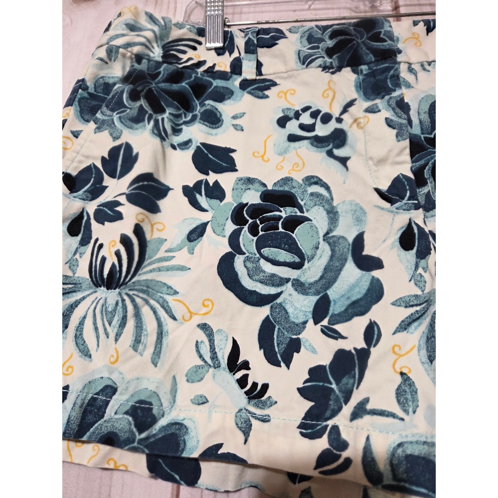 Floral Print Shorts Blue White Garden Casual Summer Ladies 16
