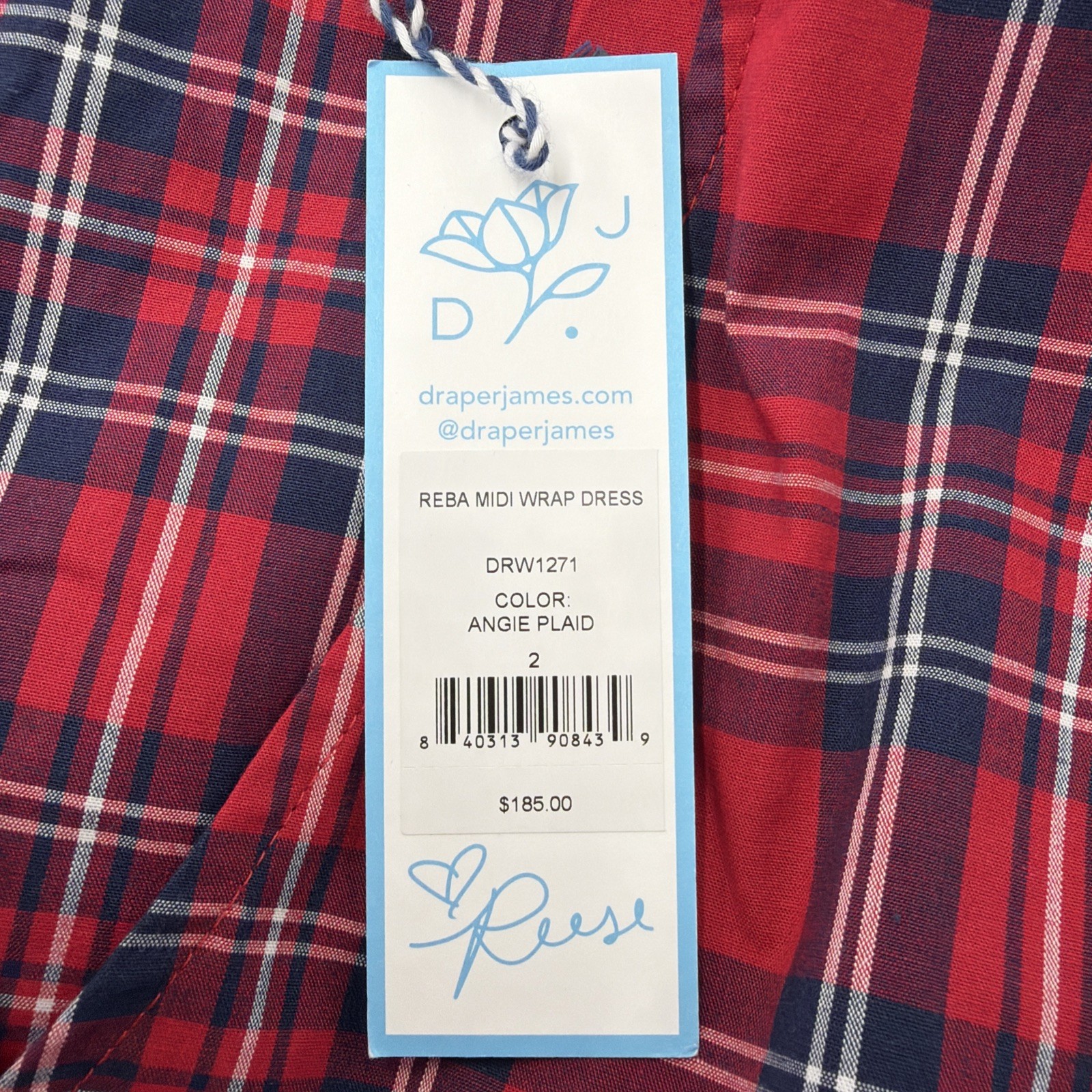 NWT $185 Draper James Reba Midi Wrap Dress Angie Plaid Belted Size 2
