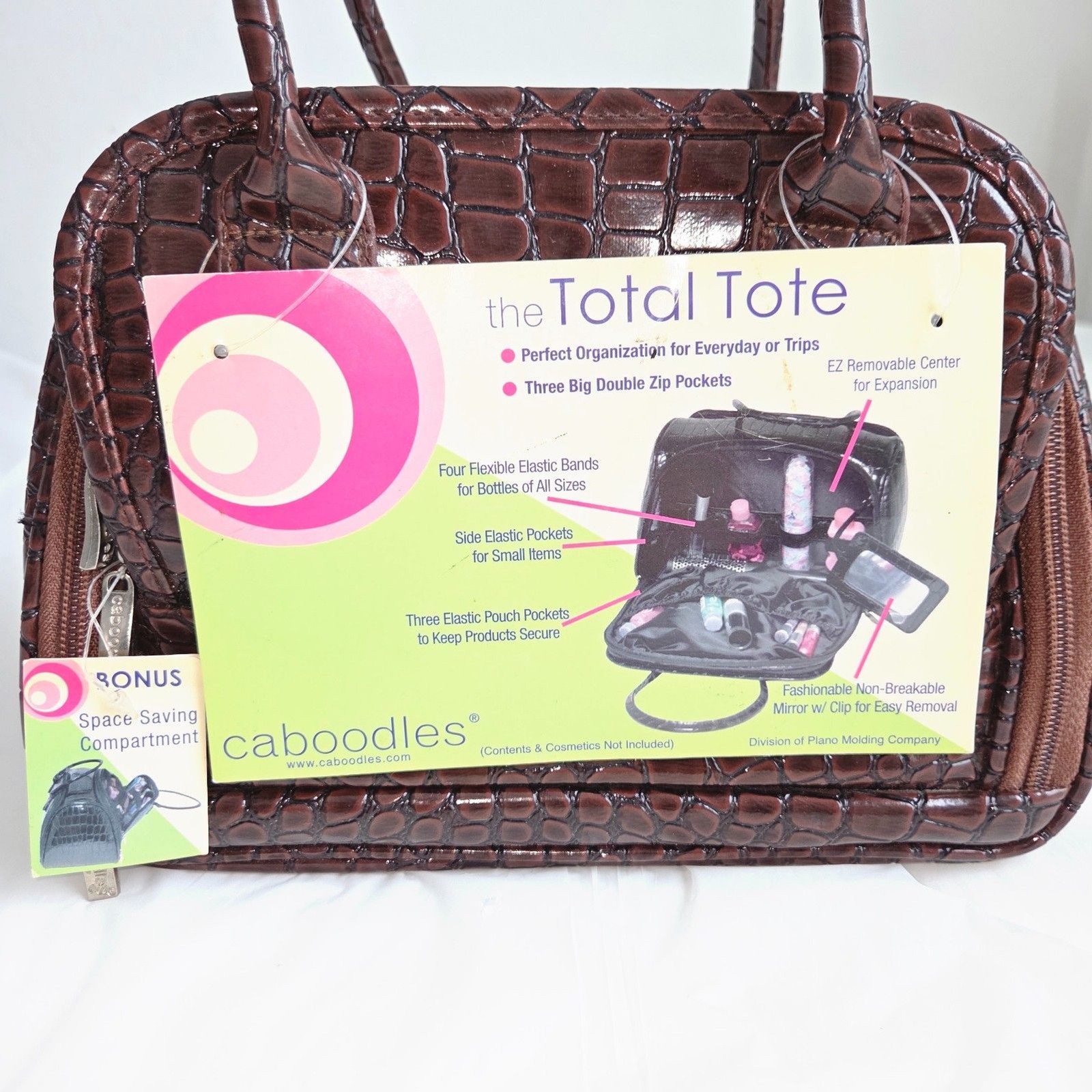 Vintage Caboodles Total Tote Brown Croc Cosmetic Case Organizer New Condition