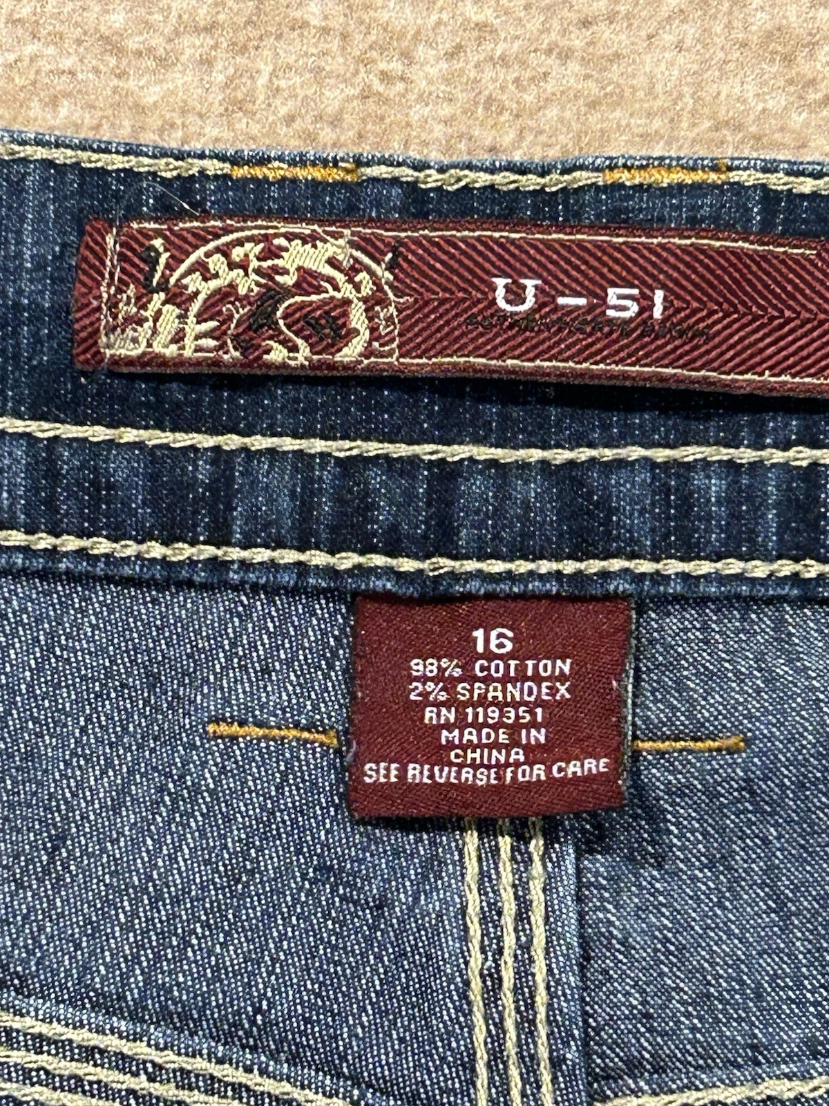 U-51 Jeans Studded Back Pocket Design Size 16