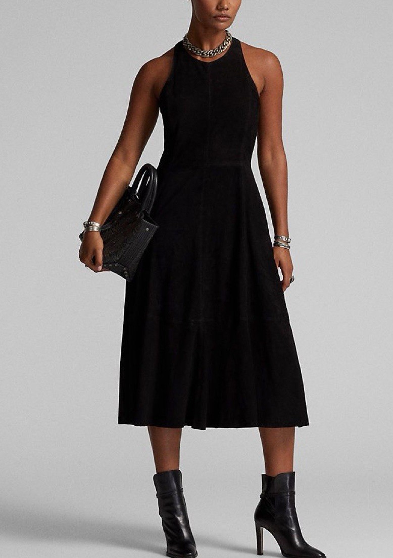 NWT $1400 RALPH LAUREN RRL Women’s Black Goat-Suede Racerback Dress Sz 1