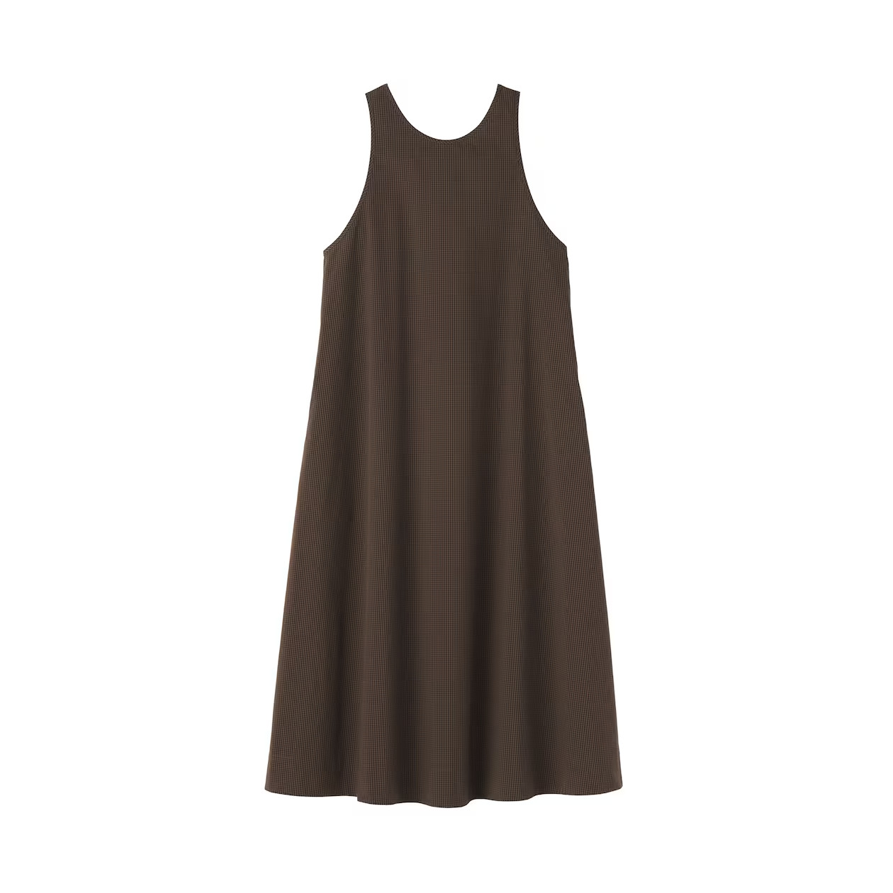 MUJI Womens Quick Dry Broadcloth Sleeveless Dress Brown Check FedEx
