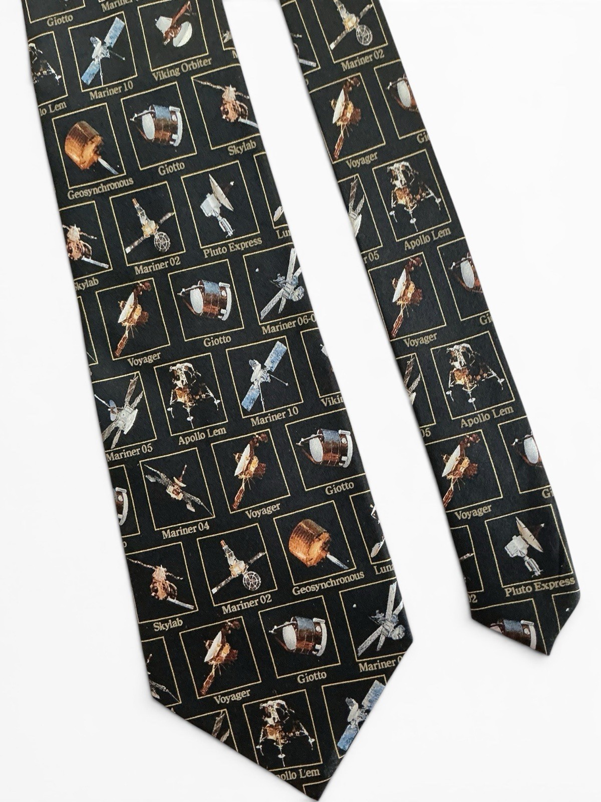 Museum Artifacts Silk Tie Space Toys NASA Black Multicolor Spacecraft Probes