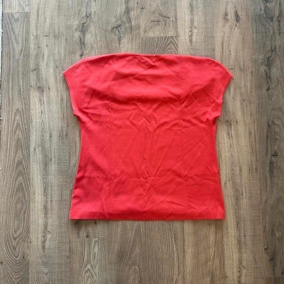 St John Cap sleeve cowl neck wool blend bright coral M luxury old money coastal