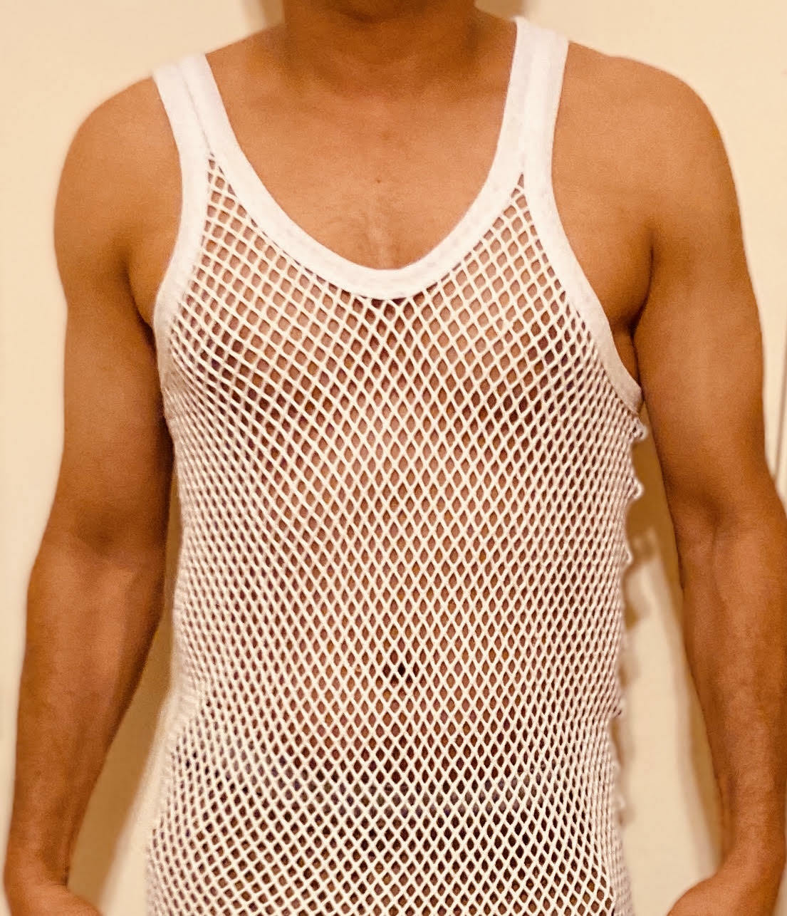 Men Vest Tank Top Hot Cotton Mesh Reggae See Through Fishnet Casual Fitting