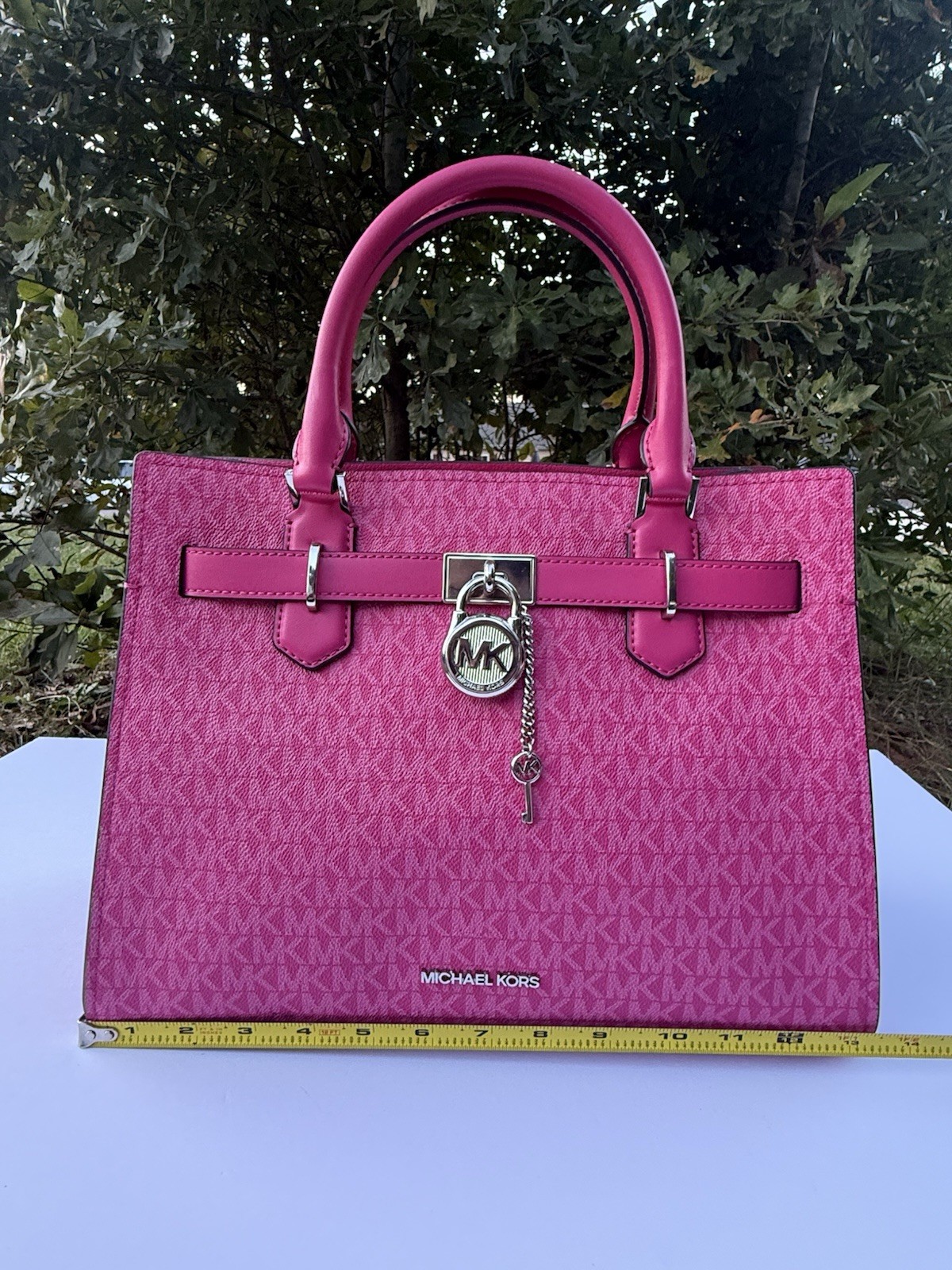 Authentic Michael Kors Bag Medium Hamilton Satchel Dragonfruit MK Logo Purse NWT