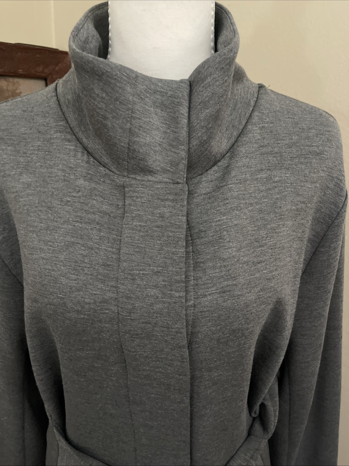 Varley Anset Jacket Large Light Grey Marl Belted Snap Front Doubleface Knit