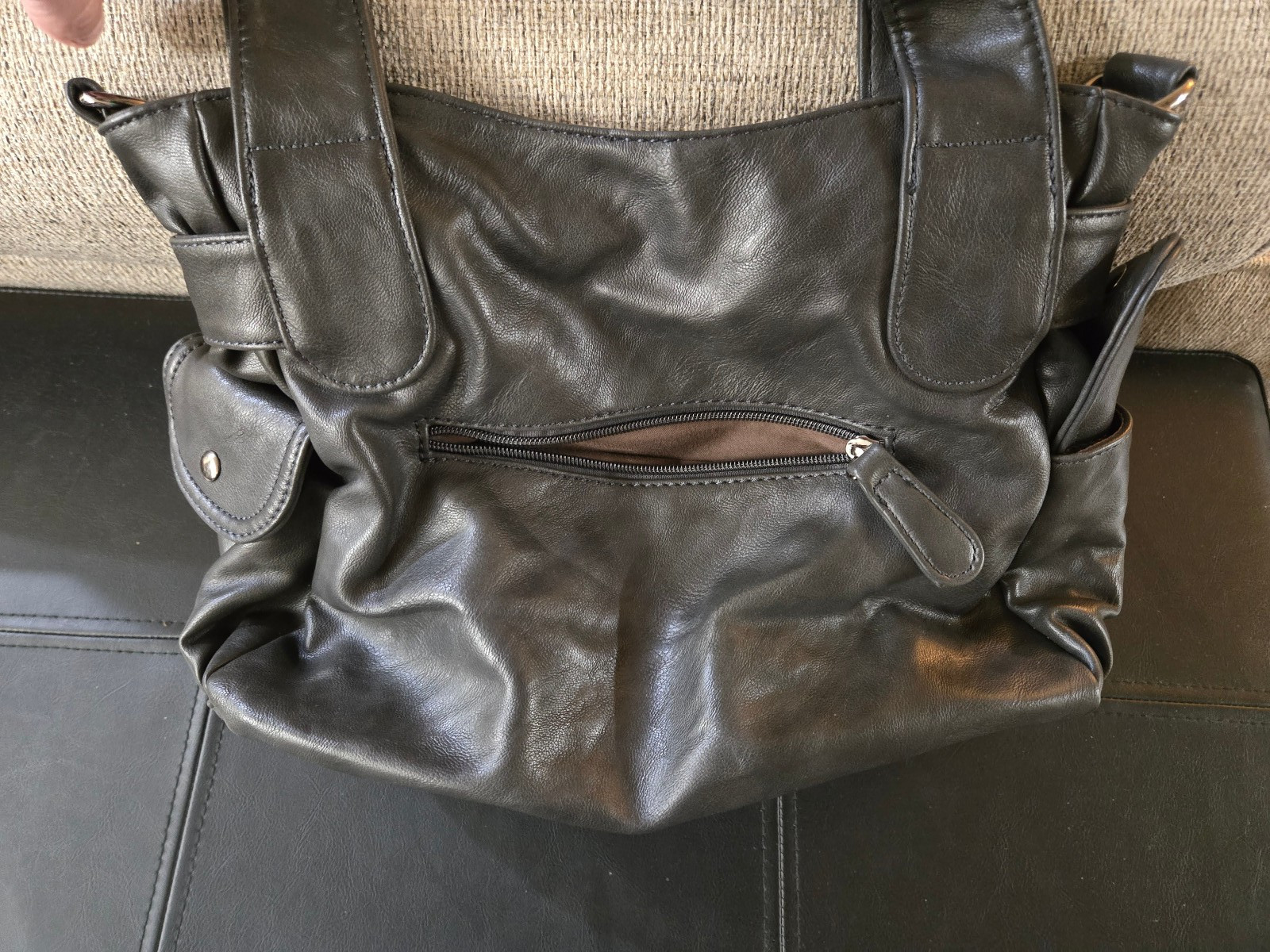 KL928 NWOT Soft Faux (PU) Leather Multi-Pocket Tote Bag