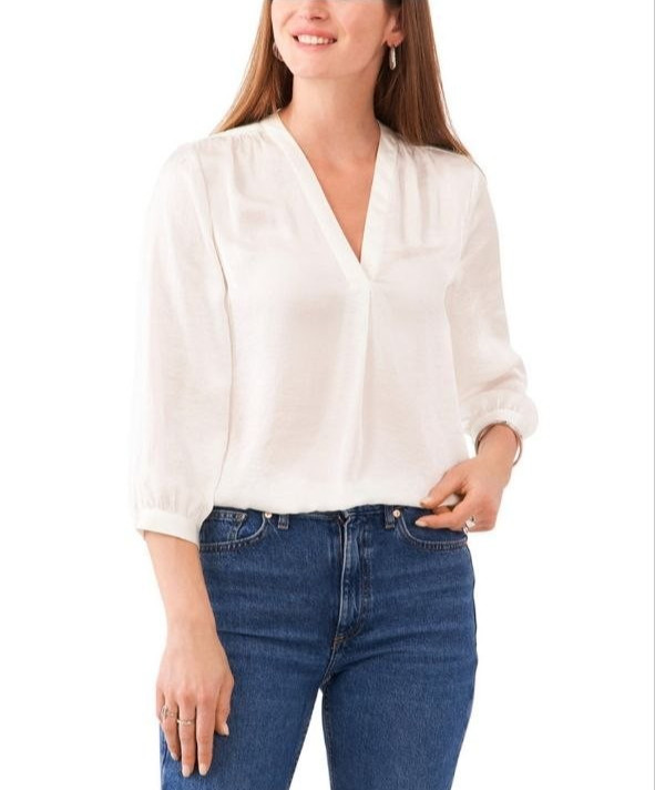 $74 Vince Camuto Women s V-Neck 3/4-Sleeve Blouse New Ivory