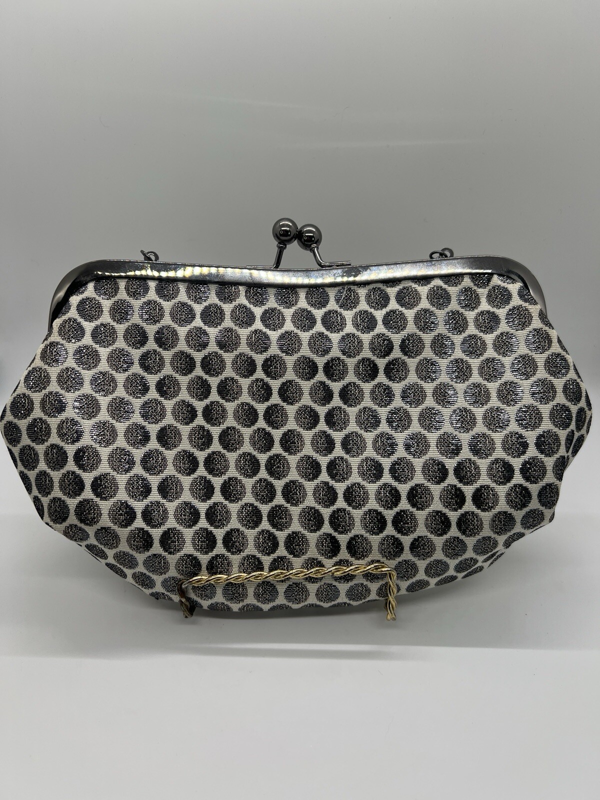 Kate Landry Evening Clutch Silver Metallic Polka Dots Silver Short Chain