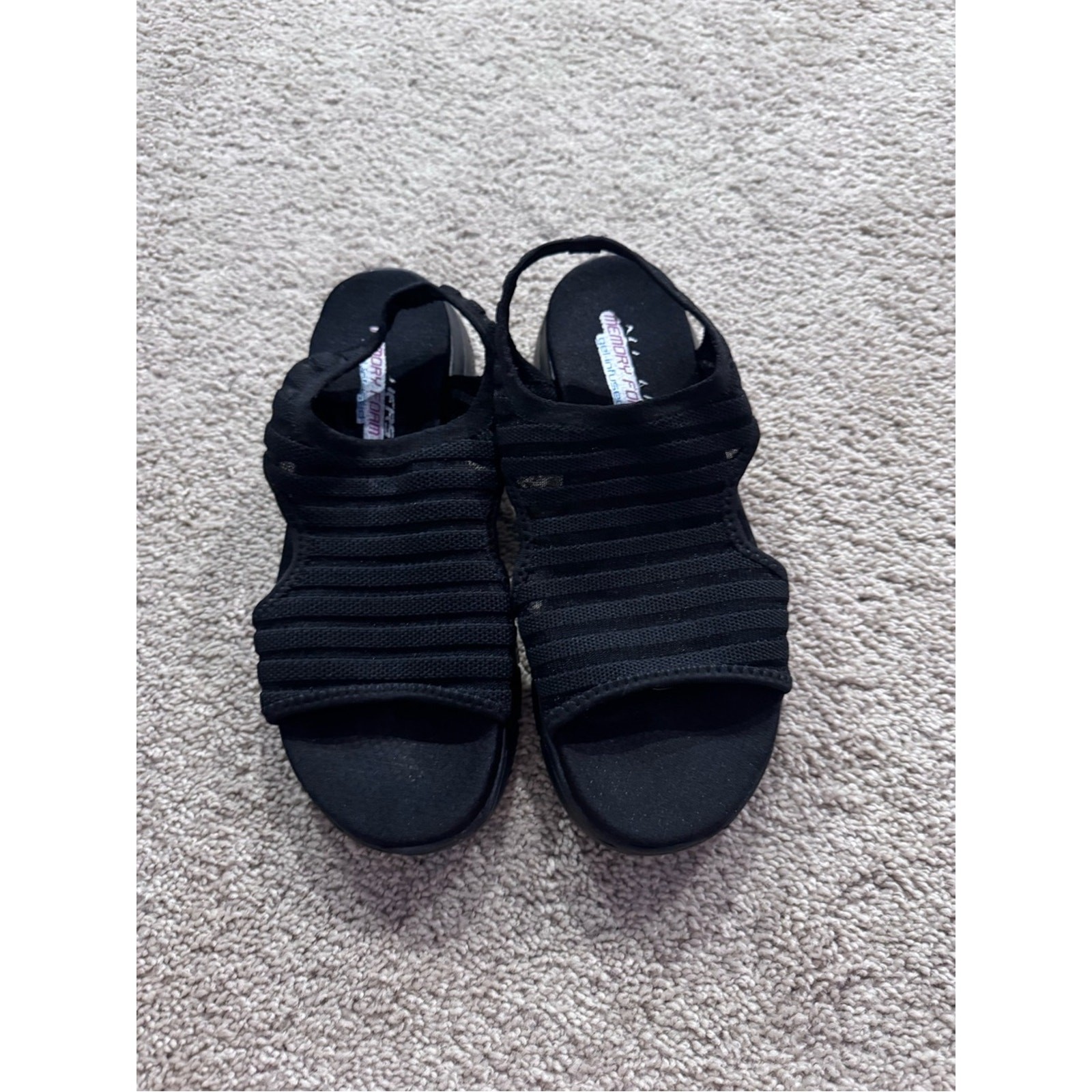 Skechers Memory Foam Footbed Flex Style Black Mesh Slip On Sandals Womens Size 8