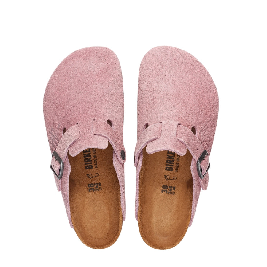 Birkenstock × Stussy Boston Clog Dusty Pink Suede Leather Shoes Wide Size 37-45