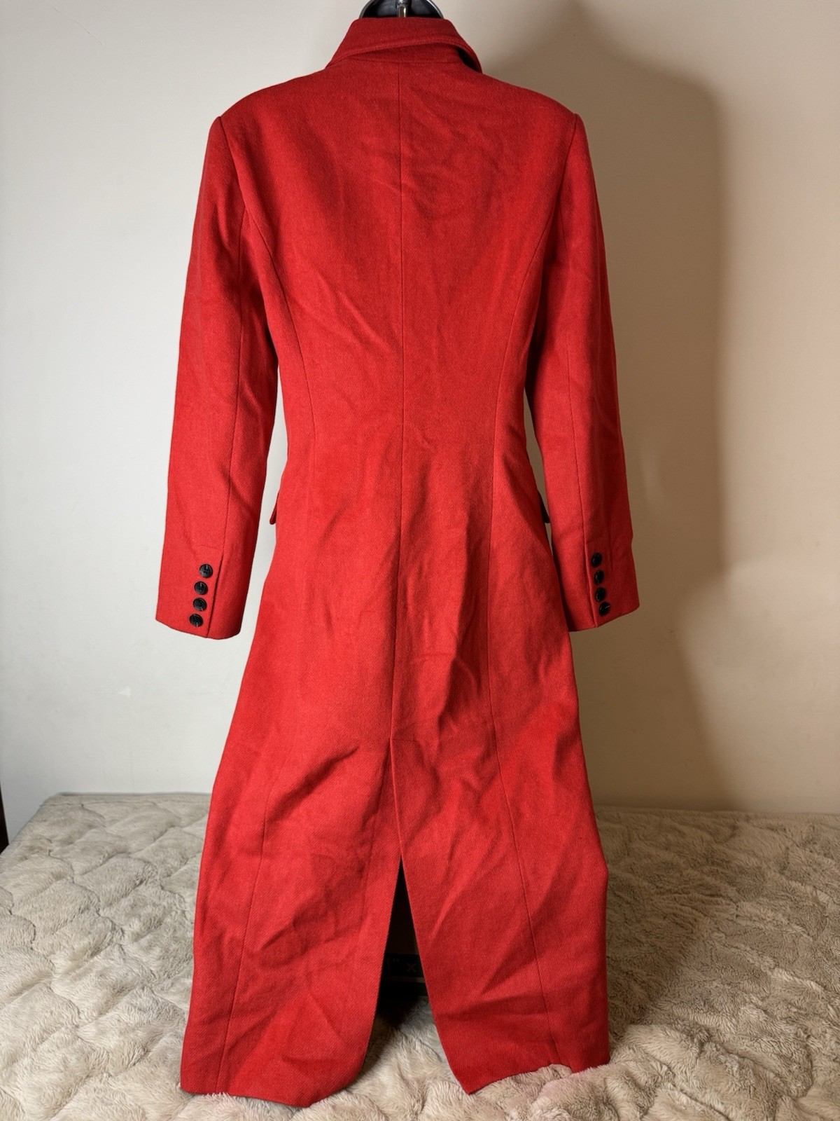 Avec Les Filles Red Double-Breasted Long Trench Coat, Size XS