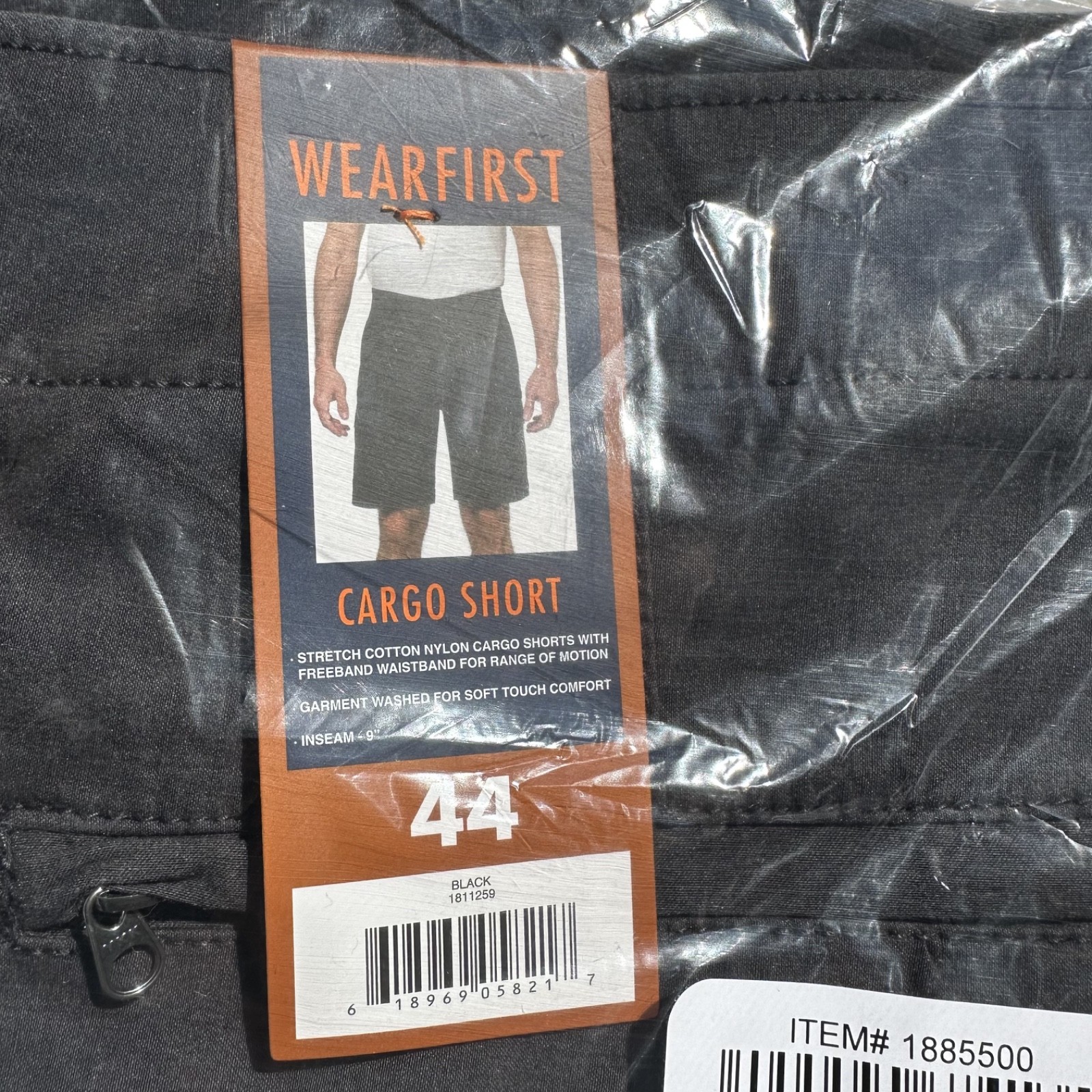 Wearfirst Men’s Black Cargo Shorts Size 44 Stretch Cotton Nylon Utility Casual N