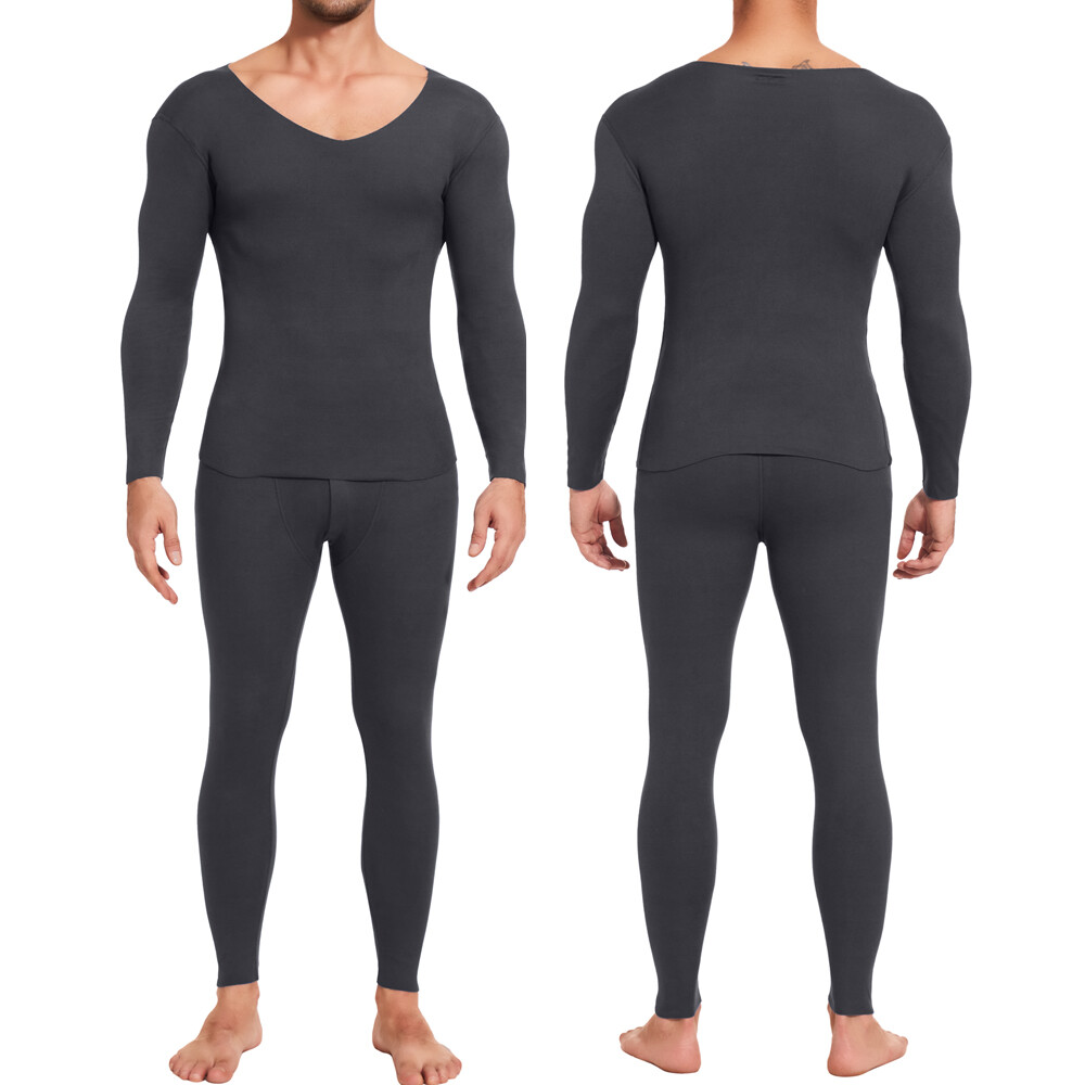 Men Thermal Underwear V Neck Soft Fleece Lined Long Johns Soft Set Top Pants