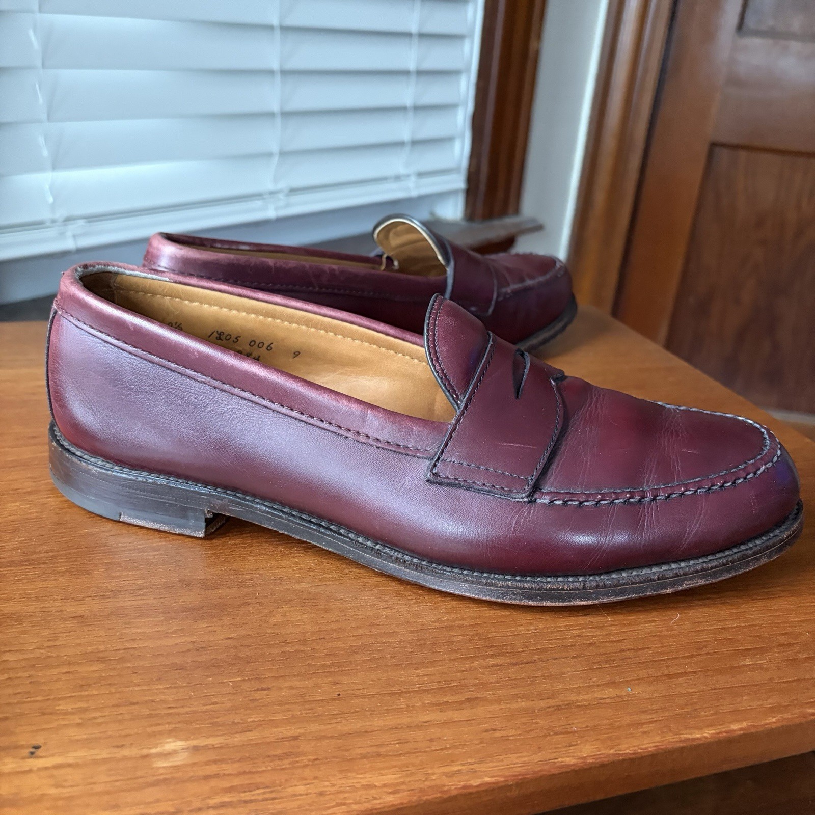 ALDEN 10.5D BURGUNDY CALF HANDSEWN LHS PENNY LOAFERS SHOES 984 10.5 D