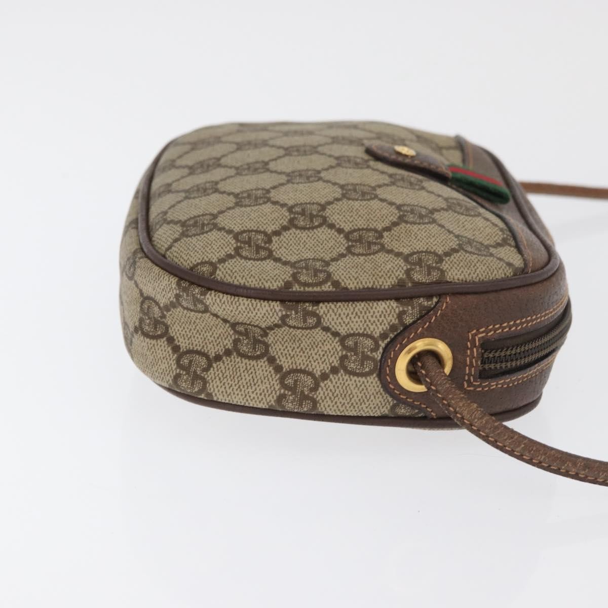 GUCCI GG Supreme Web Sherry Line Bag PVC Beige Gold 007 58 6112 Auth 176401
