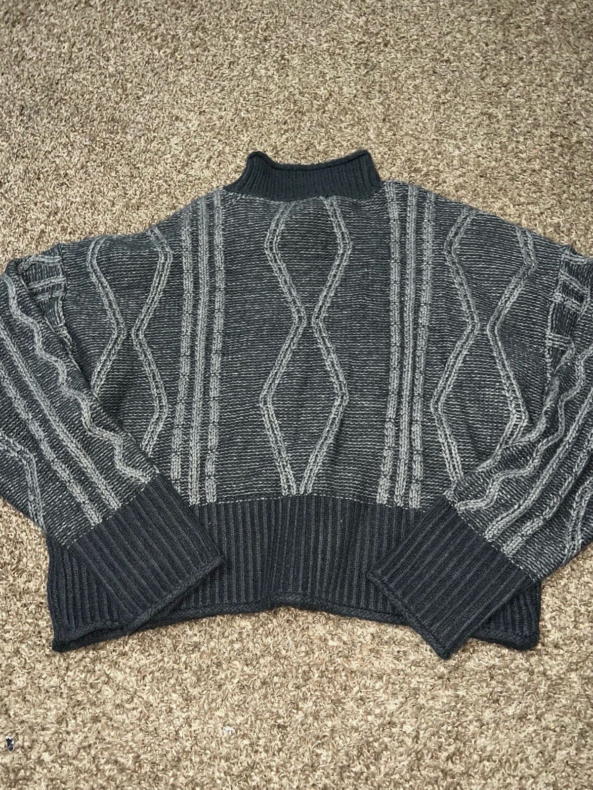 Arizona Jean Co Grey and Black Colorblock Cable Knit Turtleneck Sweater