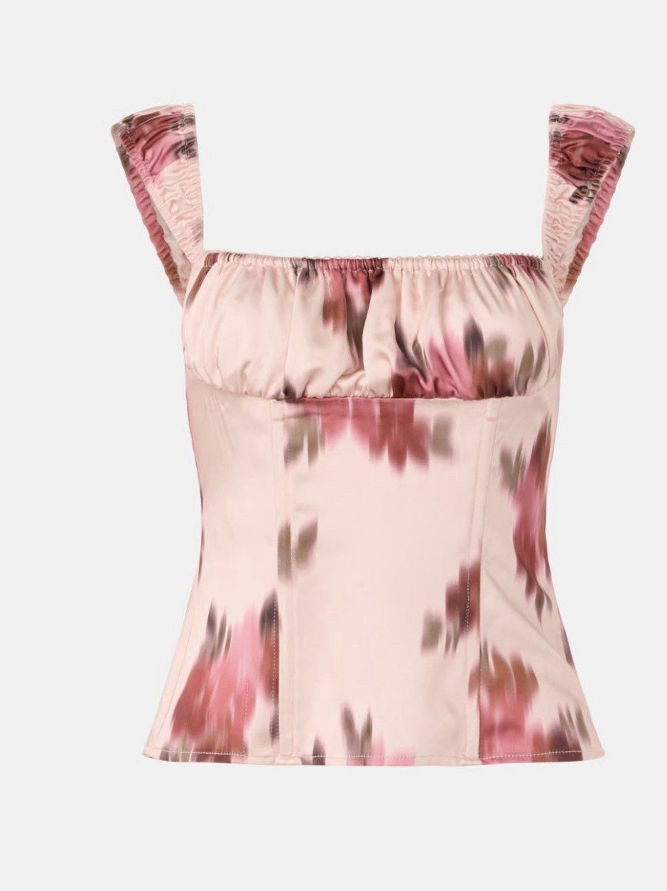 WEWOREWHAT Pink Floral Wide Strap Ruched Cup Corset Size 4 MSRP $129