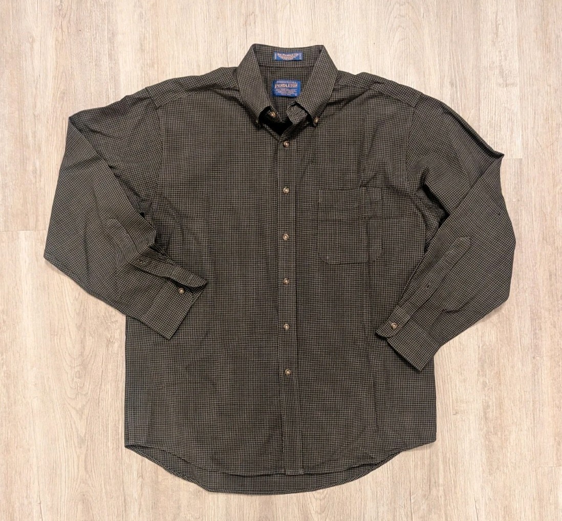 Pendleton Sir Pendleton Men’s L Brown Check Wool Worsted Button-Up Pockets
