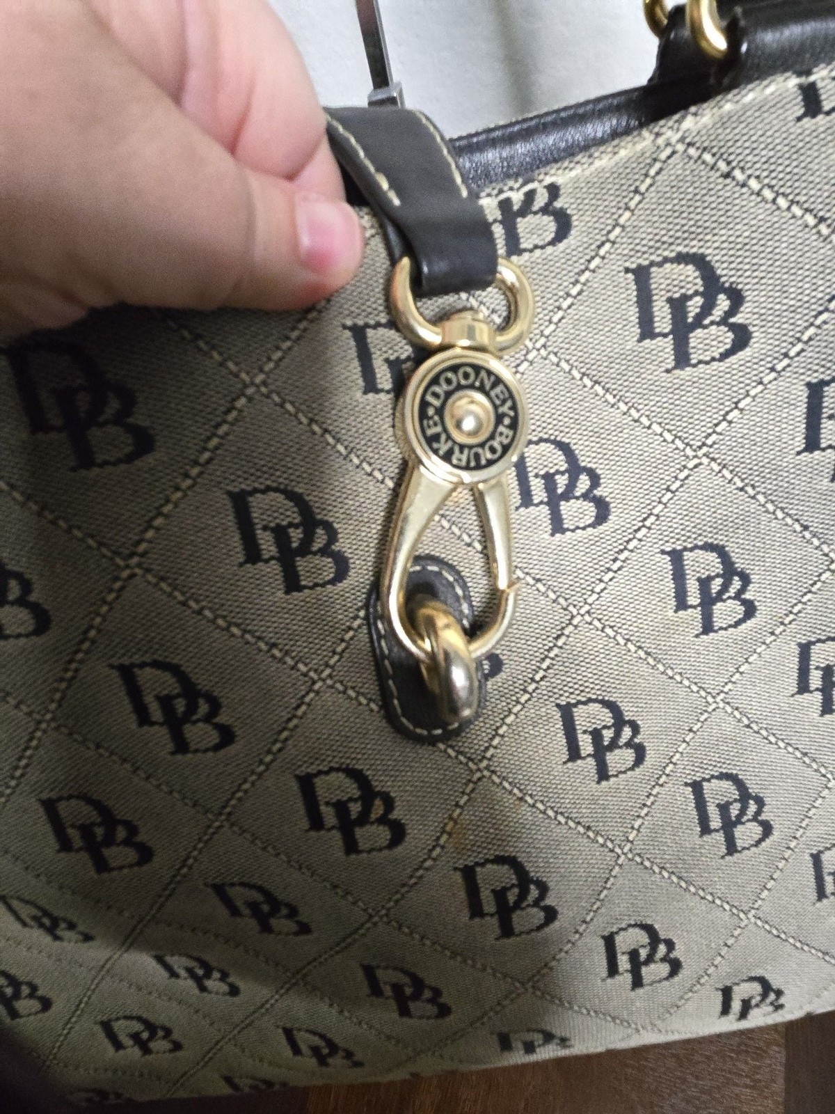 Dooney & Bourke Signature Monogram Quilted Canvas Tote with Leather Trim and Gol