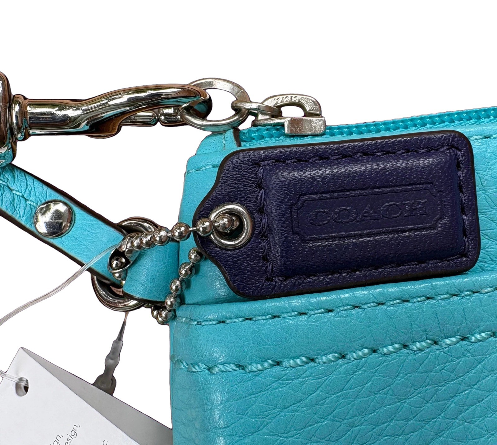 NWT Coach F49472 Park Leather Wristlet Turquoise Pebble Silver Turnlock