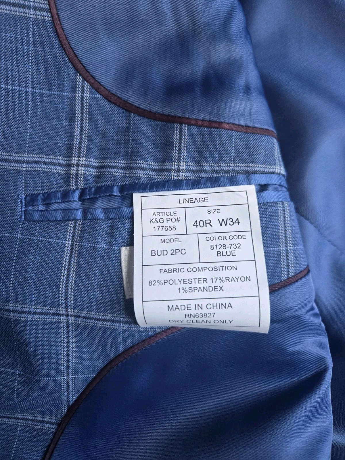 Lineage Performance Stretch Fabric Blue Windowpane 2pc Suit Mens 50R Pants W44