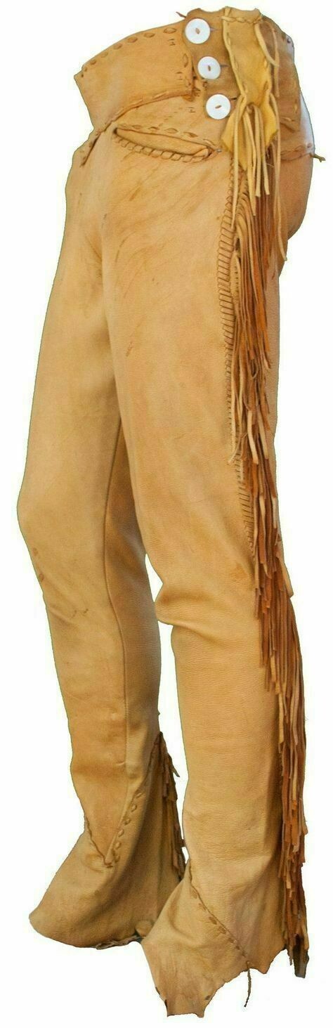34″ Men Native American Western Buckskin Buffalo Ragged Leather Hippie Pants