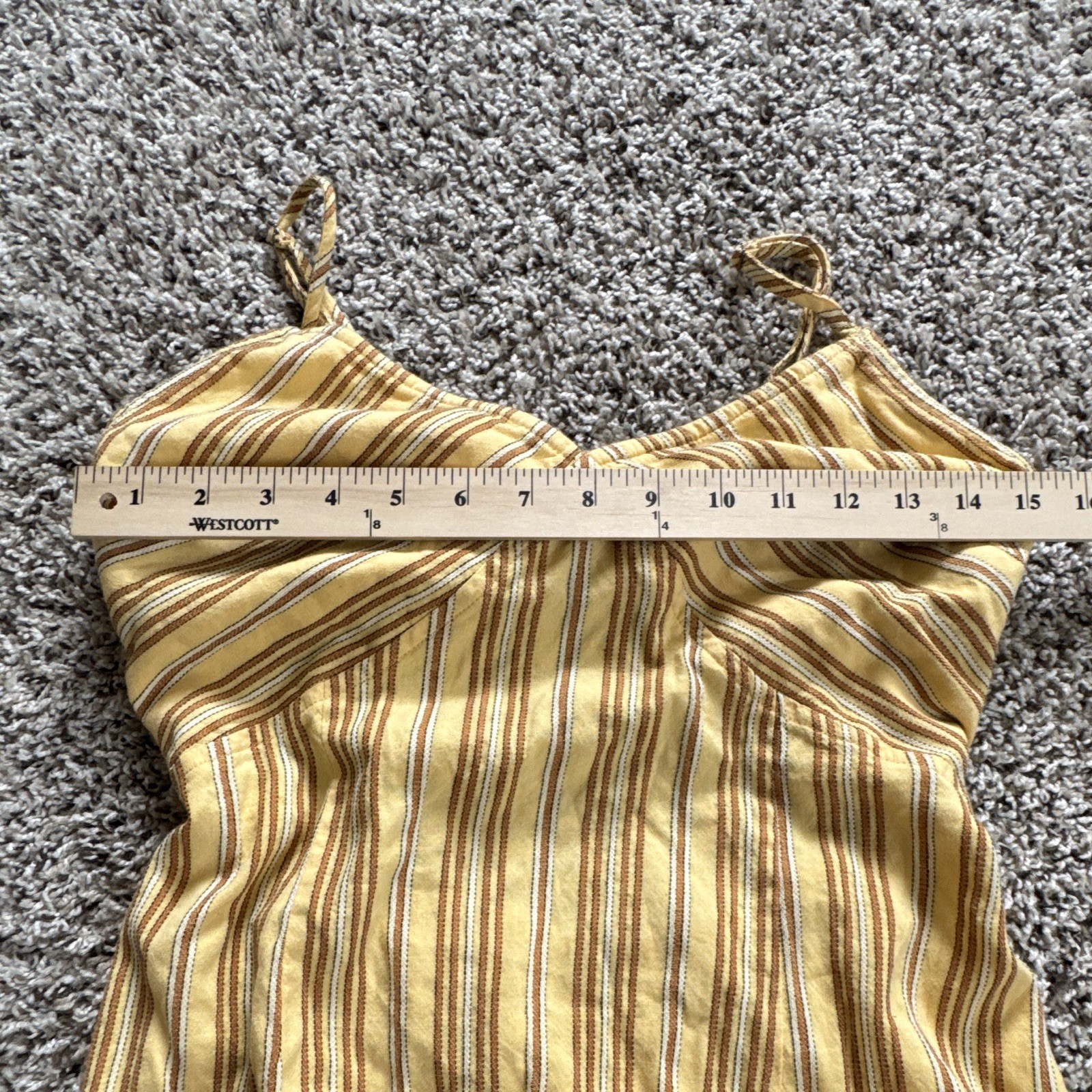 Amuse Society Yellow Striped Tie Back V-Neck Spaghetti Strap Midi Sundress Med